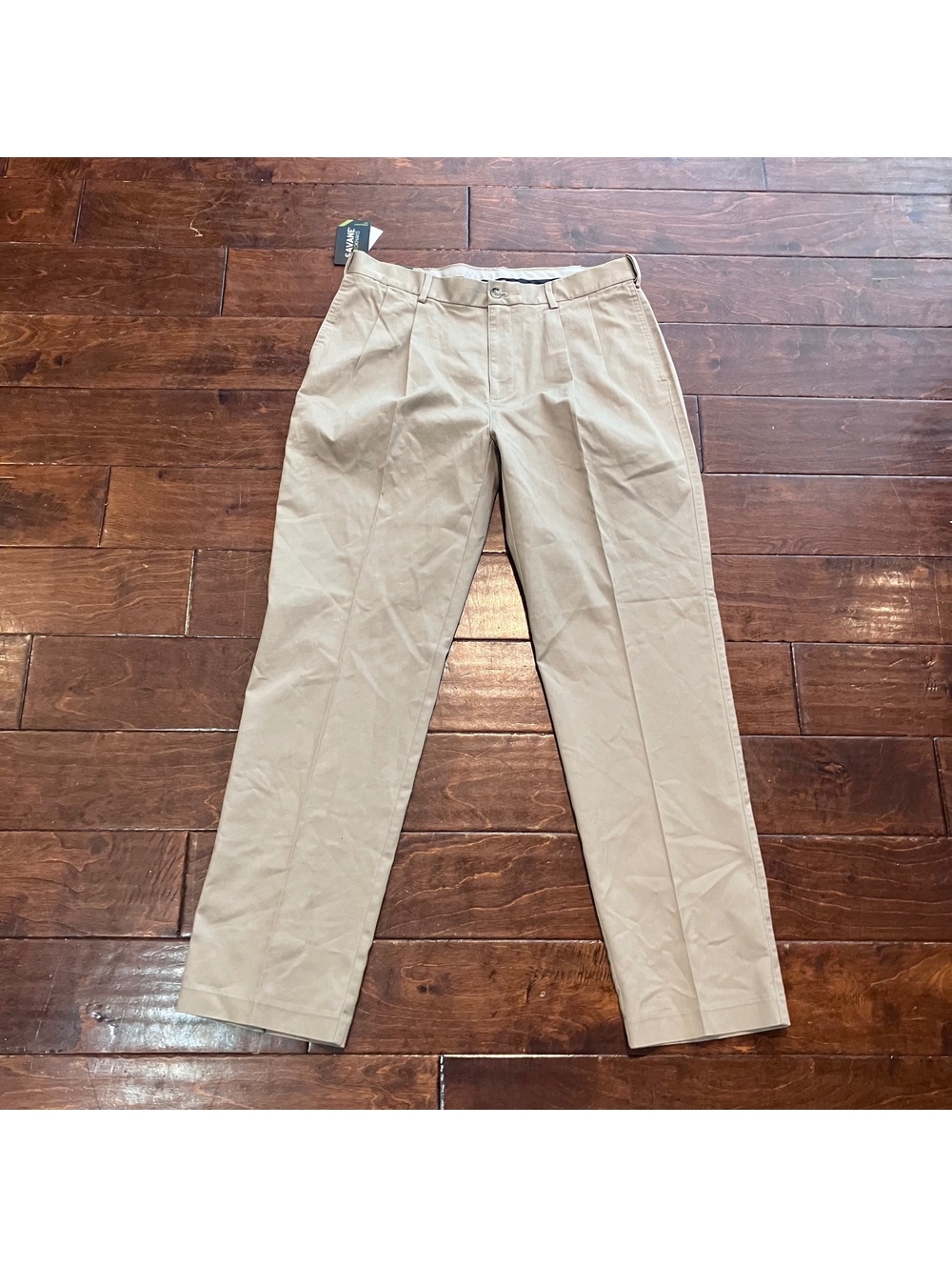 Savane Geo Khakis Pleated Expandable Waistband Khaki Dress Pants 34X32-New $80